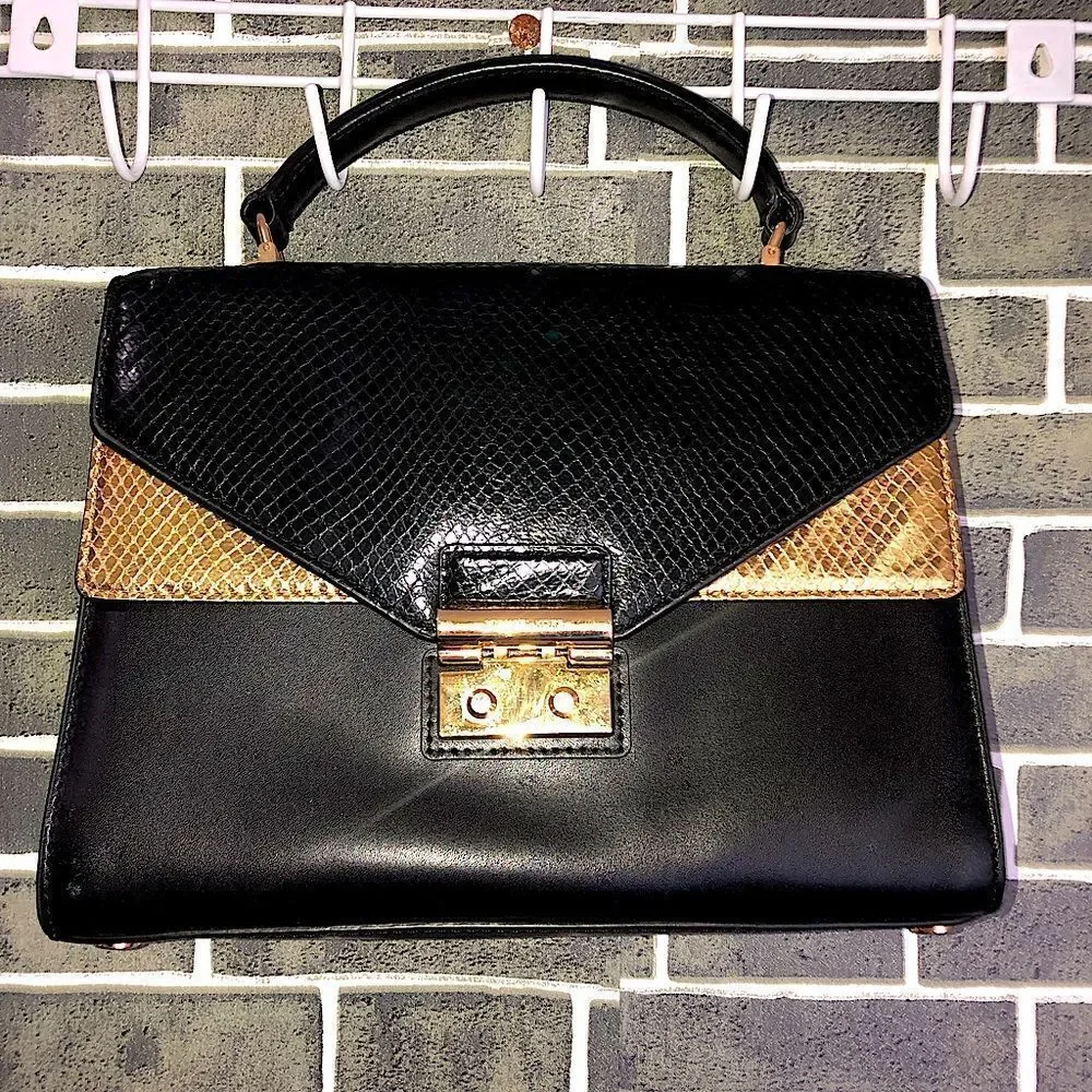 Michael Kors Black and gold python, Sloane crossbody